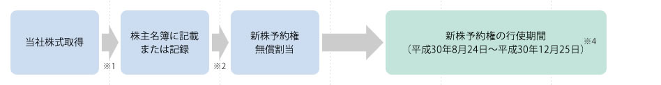 当社株式取得→株主名簿に記載または記録→新株予約権無償割当→新株予約権の行使期間(平成30年8月24日~平成30年12月25日)